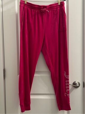 Juicy Couture Hot Pink Velour Joggers with Rhinestone Script size XL